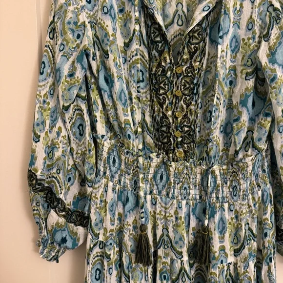 Zara Blue and Green Long Sleeve Maxi Dress - Picture 2 of 6